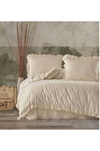 KUM SAATİ Bohem Fıfırlı Organik Yıkamalı Keten Nevresim Takımı Çift Kişilik