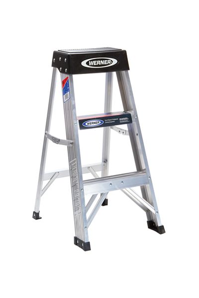 WERNER Durable Aluminum Non Slip Feet Space Saving 3-Step Ladder