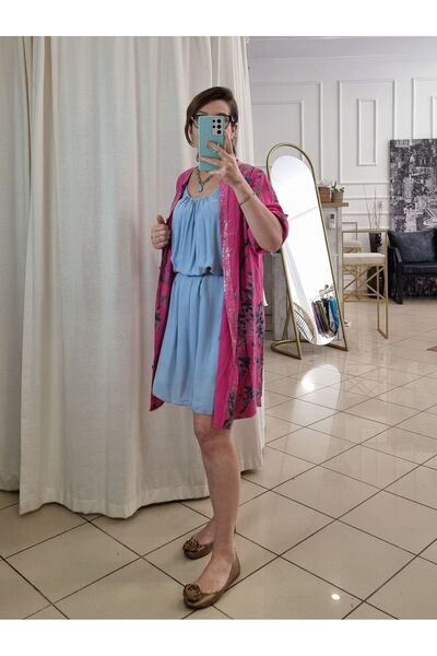 pudubutik Pullu Keten Tunik Gömlek Elbise Pembe İtalyan