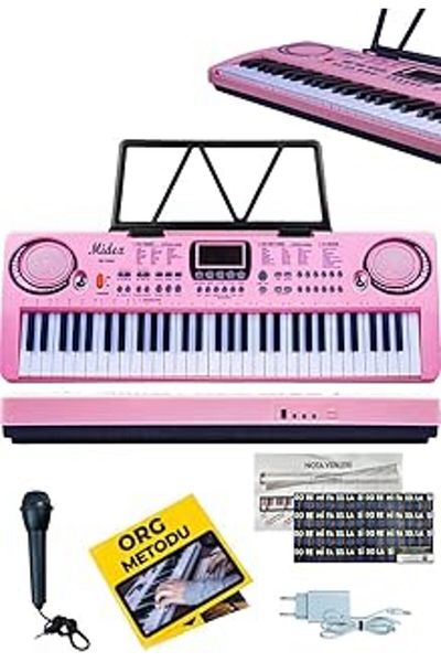NETWORK ART Midex Ps-1500Pk 61 Keys for Starter Organs Pink Color Sheet Music Adapter Microphone (100 Sounds 100 Rhythms)