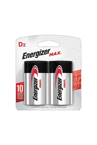 Energizer بطارية قلوية E95BP2 Max D مكونة من قطعتين باللونين الفضي والأسود
