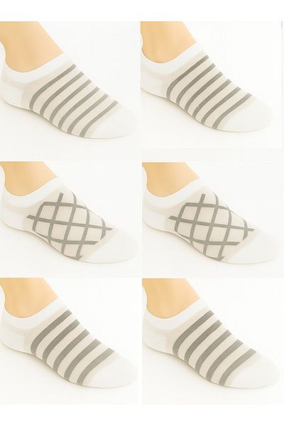 SOCKSHION 6 Pairs Women's Gray Patterned Tulle Booties Socks