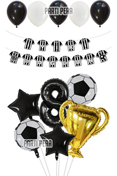 parti pera Siyah Beyaz Futbol Temalı Doğum Günü Balon Seti Kupa Folyo Balon Y...