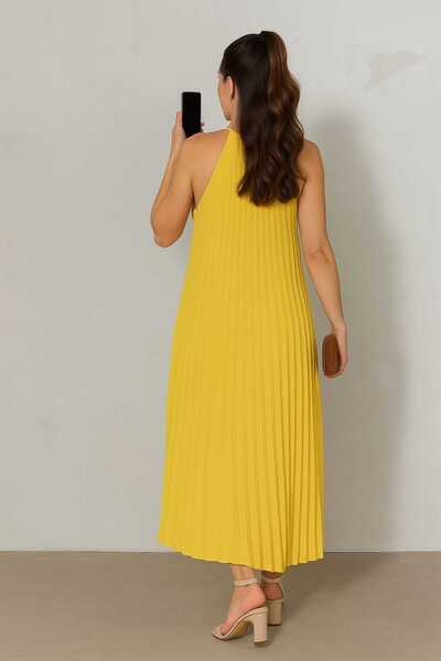 Elbikom Pileli kumas sarı elbise