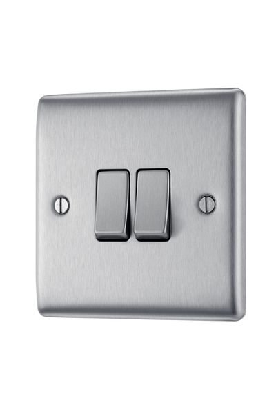 BG British General 10AX 2-Gang 2-Way Plate Switch Brushed