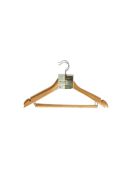 Yikai 3-Piece Wooden Shirt Hanger with Trouser Bar Brown and Silver