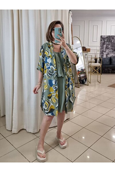 pudubutik 100% Cotton Patterned Shirt Dress Khaki