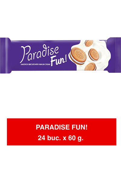 Paradise FUN – Biscuiți cu Cremă de Vanilie – 60g x 24 | Gustare Fină și Delicată