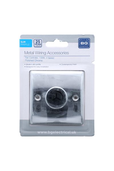 BG British General 100W 4-Speed Fan Controller Switch Polished Chrome