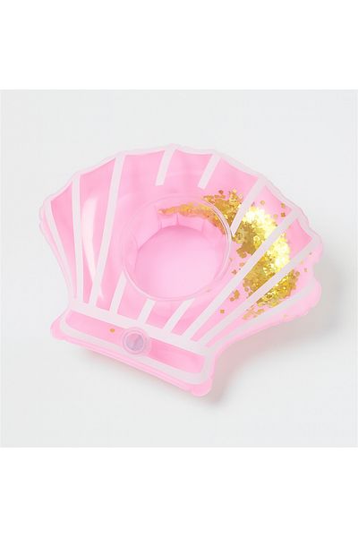 Şeker Ofisi Pink Sequin Seashell Shaped Inflatable Cup Holder – for Pool and Sea Use