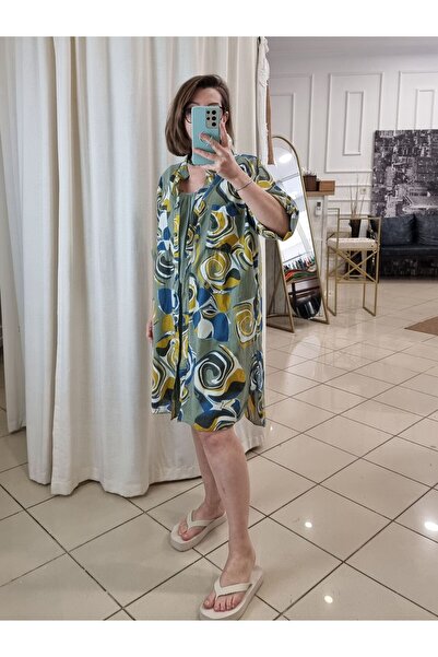 pudubutik 100% Cotton Patterned Shirt Dress Khaki