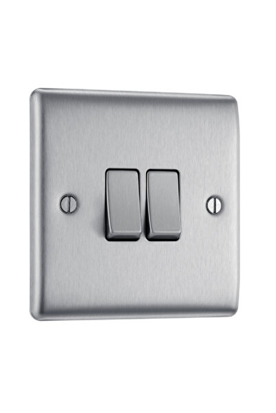 BG British General 10AX 2-Gang 2-Way Plate Switch Brushed