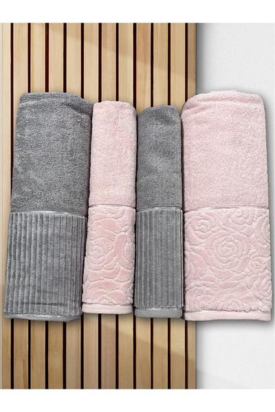 Çeyiz Diyarı Sevgi Bath Set 4 Pieces Gray - Powder