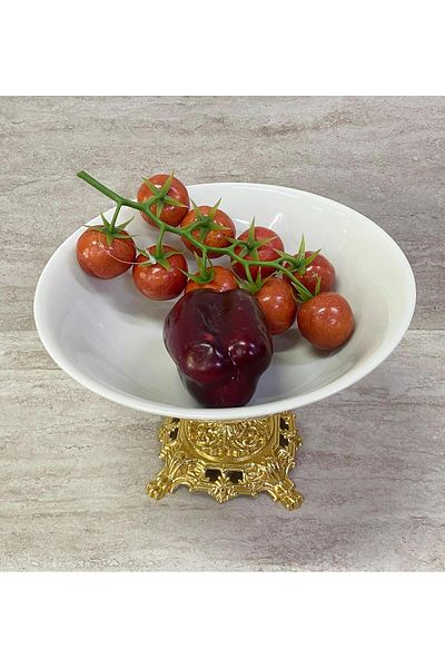 Altabi Porcelain Footed Bowl with Gold Foot 23 cm