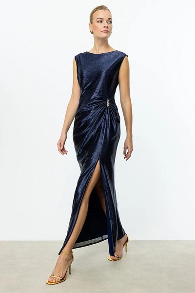Ekol Shiny Fabric Maxi Size Evening Dress-5092
