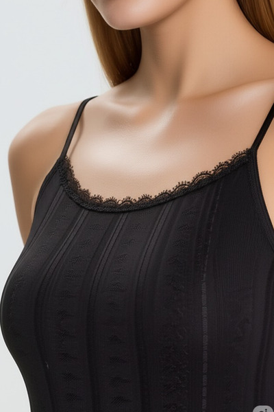 vory Women's Black Thin Strap Jacquard Colorful Undershirt T-Shirt Vr.L20.23.123.Y01