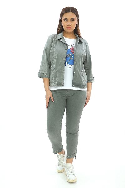 EXİTLİNE Women's Khaki Green Color Triple Suit Tshirt Pants Jacket
