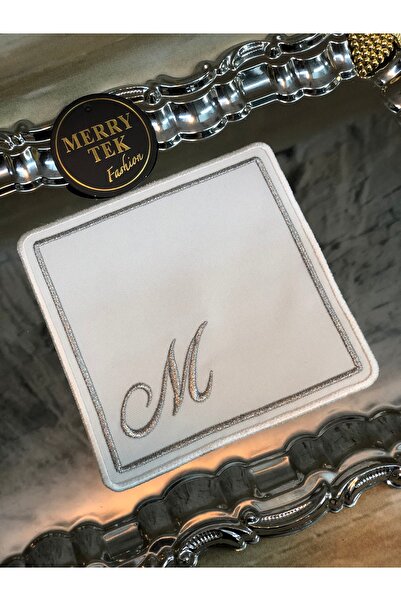 MERRY TEK M Harfli Kokteyl Kahve Yanı Bardak Altlığı Peçetesi Gümüş Beyaz