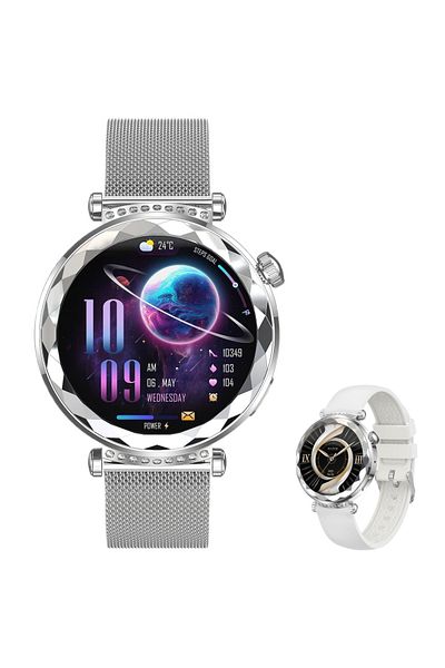 Singlait Singlait SG88 AMOLED women's smartwatch, BT call, pulse, SpO2, 2 bracelets, silver