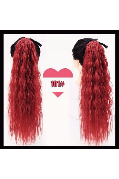 animis beauty Dark red hair ponytail, 60 cm, natural-looking synthetic fiber, with ribbons