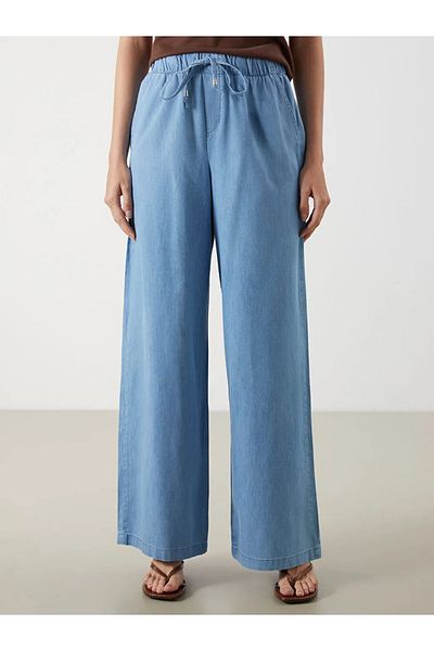 LC Waikiki Pantaloni de damă LCW Comfort Indigo cu talie elastică cu picioare largi