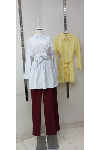 GÜLSEVEN Shirt Model with Drawstring White Color