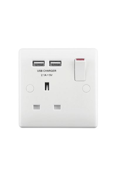 BG British General 2-USB Single Switch Wall Socket White