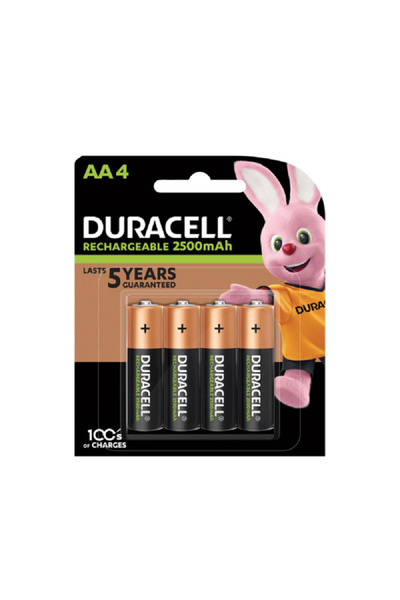 Duracell بطارية AA قابلة لإعادة الشحن للغاية مكونة من 4 قطع باللونين الأسود والنحاسي بقوة 2500 مللي أمبير في الساعة