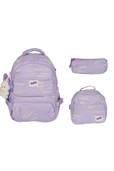 FATELLA Girl's Zigzag Patterned Lilac 3-Piece School Bag – Korean Style, Plus...