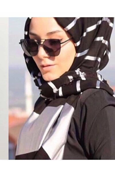 PİRAMİT شال قطن فلوس أسود فضي