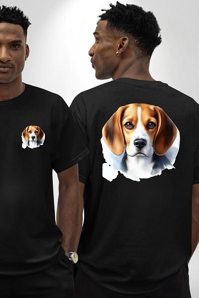 Angemiel Beagle Clever Cute Small Breed Dog Black Oversize Women Men Front and Back Printed T-Shirt