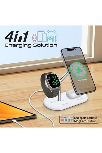 Promate MagSafe Charging Station with 15W MFM Magnetic Charging Stand, 7.5W MFi Apple Watch Charger,