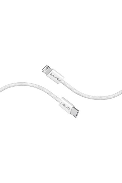Promate كابل USB-C™ إلى Lightning، توصيل طاقة فائق السرعة بقوة 27 واط، مزامنة بيانات بسرعة 480 ميجابت في الثانية، تصميم فائق النحافة