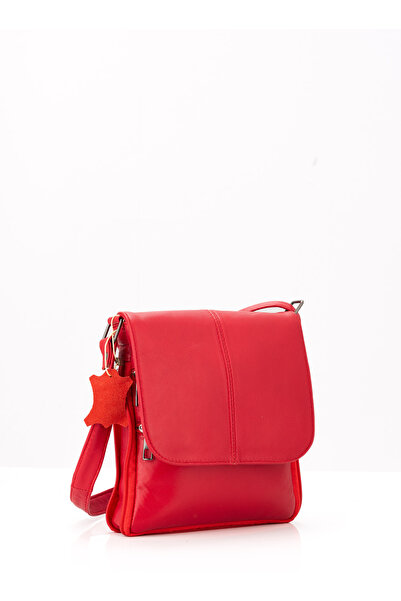 duarte deri Duarte Hakiki Deri Kırmızı Çapraz Körüklü Postacı Çanta