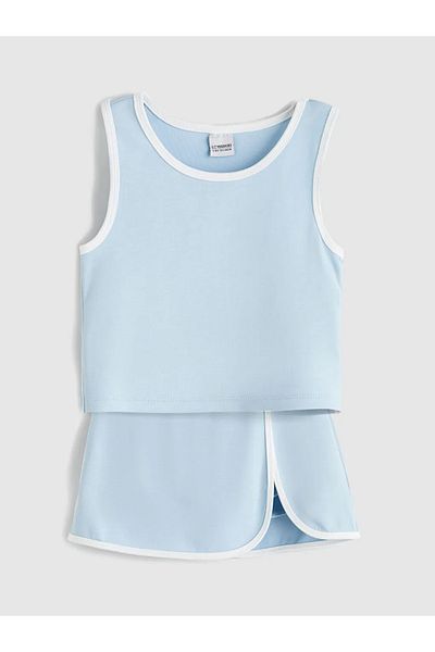 LC Waikiki Lcw Kids Blue Crew Neck Girls Tank Top and Shorts Skirt