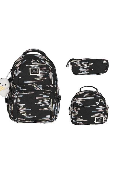 RKY SERENITY Relaxion 7 Compartment Backpack, 2 Compartment Thermal Lunch Box, Pen Holder, Plush Accessory School Set