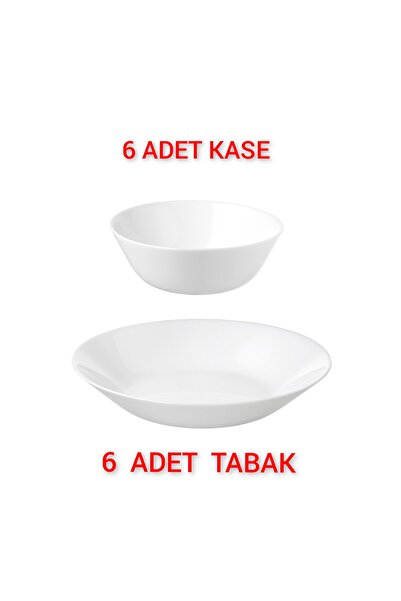 IKEA Quality 6 Adet 15 Cm Kase 6 Adet Çap 20 Cm Yemek Tabağı Cam Beyaz