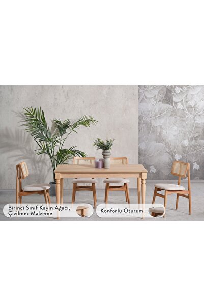 Vivense VERA ÇİZİLMEZ MASA TAKIMI, MEŞE, 140X80