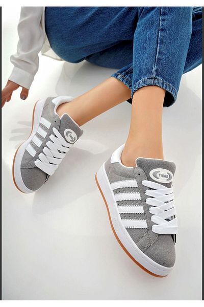 DERWARDEIN Gray White Unisex Sports Shoes |   Daily Comfortable Thick Sole Sneaker