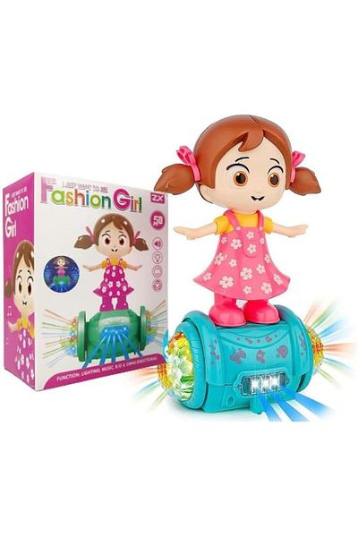 Toybox لعبة دمية راقصة عصرية مع أضواء LED وموسيقى ودوران 360 درجة وفستان زهري وردي