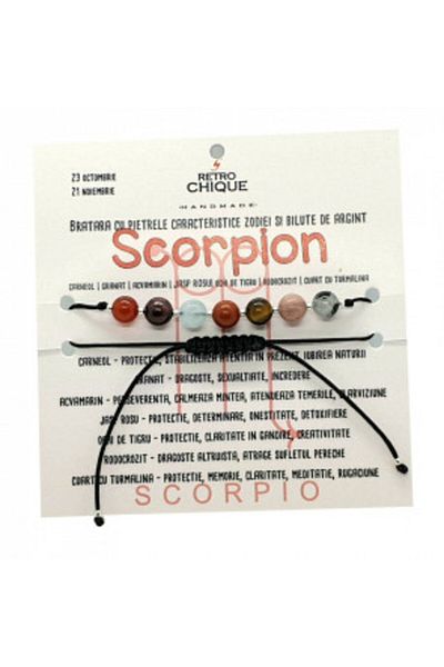 byRetroChique Bratara zodia scorpion cu semipretioase si bilute de argint 925