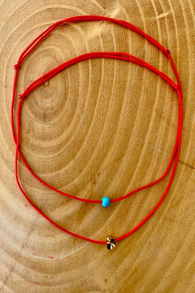 Shepidi 2-Pack Blue Bead Cutout Heart Gold Figure Red String Anklet