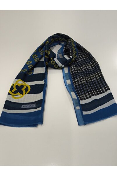 PİRAMİT شال قطن بشعار موديل أزرق 7940-922