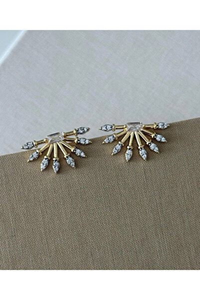 2602atelier Gold Baget Taşlı Yelpaze Küpe