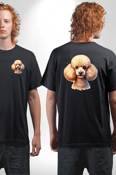 Angemiel Clever Popular Poodle Dog Friendly Black Oversize Women's Men's Front and Back Printed T-Shirt