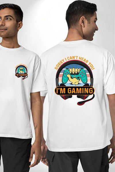 Angemiel تي شيرت Gamer Custom Design I'm Gaming I Can't Hear You أبيض كبير الحجم للنساء والرجال مطبوع من الأمام والخلف