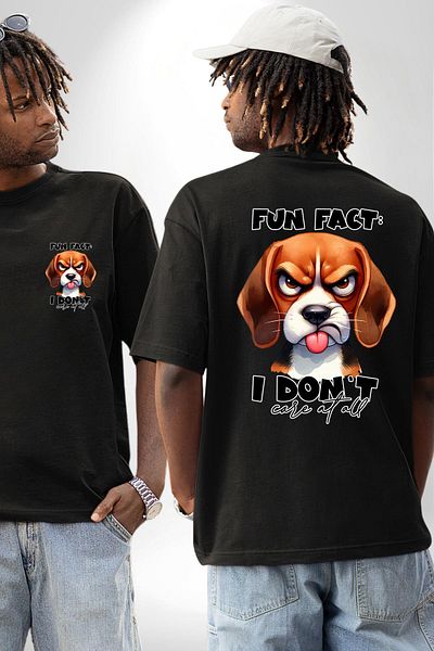 Angemiel I Don'T Care Written Thoughtful Beagle Dog Black Oversize Women's Men's Front and Back Printed T-Shirt