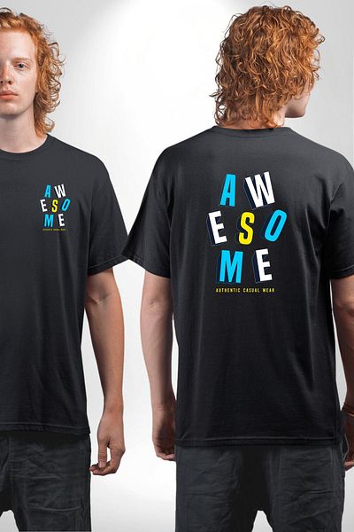 Angemiel Awesome Printed Energetic and Colorful Graphic Design Black Oversize Women Men Front and Back Printed T-Shirt