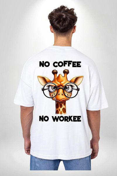 Angemiel لا توجد عمل بدون قهوة مكتوبة عليها "تي شيرت مطبوع عليه Fun Coffee White كبير الحجم للنساء والرجال من الأمام والظهر