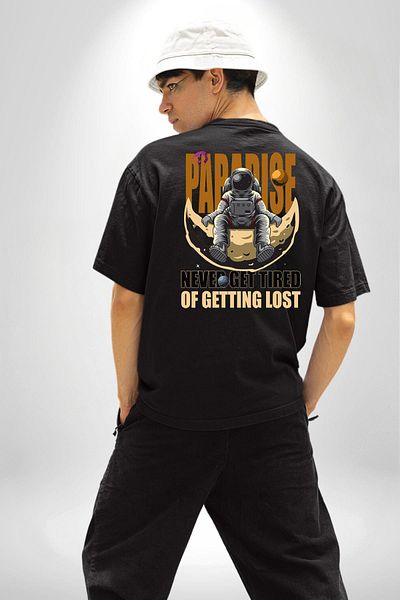 Angemiel Astronaut for Those Who Love to Get Lost in Space Black Oversize Women Men Front and Back Printed T-Shirt